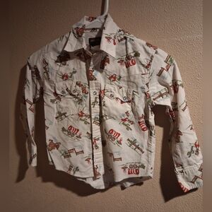 Rusrler Vintage Western Cowboy 100% Cotton Pearl Snap Button Down Top S